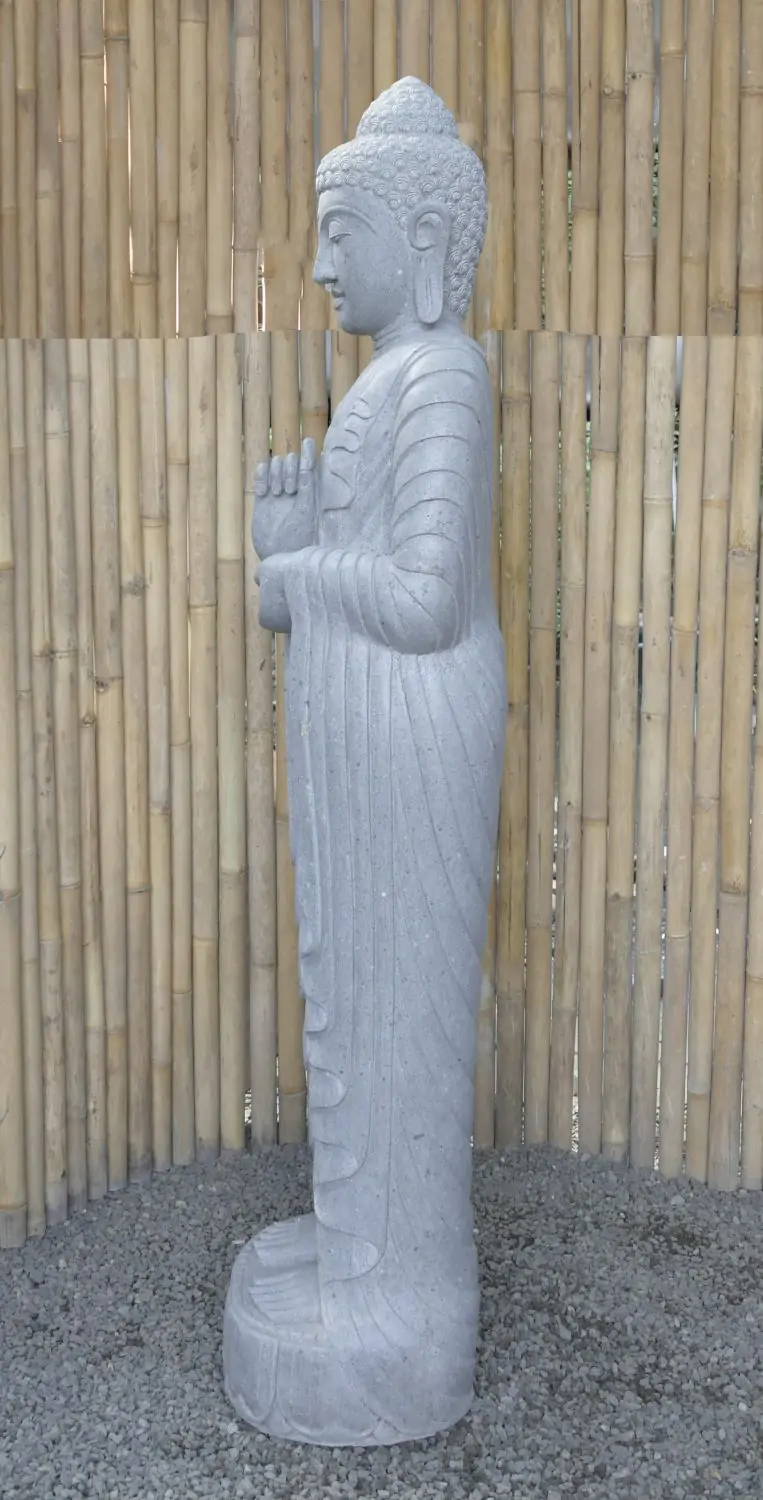  Product image 4 of the product “Standing Buddha made of Riverstone in Dharmachakra position - gesture of wheel of the teaching of Dharma. About 180cm height. ”